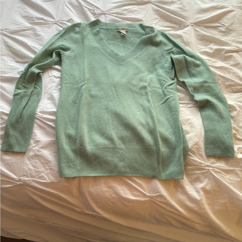 100% Cashmere mint green v-neck sweater.